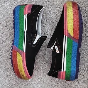 Rainbow Platform Glitter Vans Slip-ons 🌈